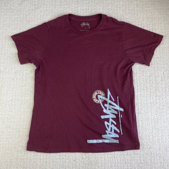 Stussy Shirt Men Small burgundy Design Super Fly Short Sleeve (Read) - Picture 1 of 16